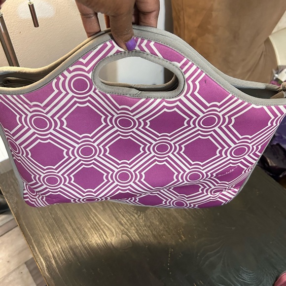 Macbeth Collection Purple Neoprene Tote with Geometric Design - Picture 1 of 6